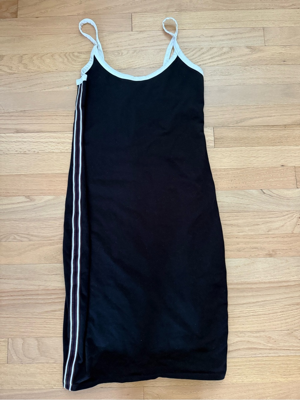 Express Medium Sporty Black Cami Mini Dress with White Trim & Side Stripes